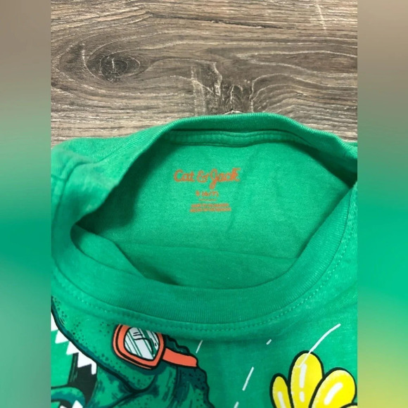 Cat & Jack Youth Boys' Bright Green T-Rex Short Sleeved T-Shirt Size Small 6-7 - Picture 2 of 3